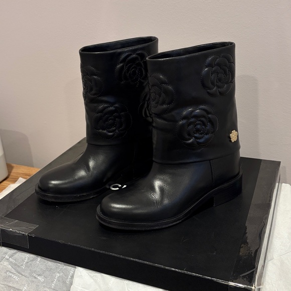 CHANEL Black 2016 Camellia Accent Moto Boots - Picture 10 of 16